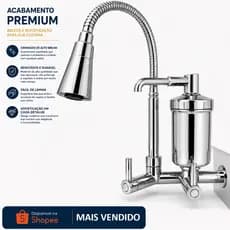 Torneira Cozinha com Filtro Parede Cromado Premium Duplo Jato Tubo Flexível
