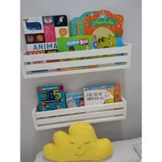Estante de Livro Infantil Livreiro Organizador de Parede Nicho Mdf Branco Porta Brinquedos Kit 2 un 55 cm