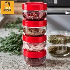 Porta Temperos kit com 4 potes Gira e Trave:  Sabor e Organização na Ponta dos Dedos, Potes Gira e Trave para Temperos Condimentos- Agora na Shopee! Desconto Imperdível