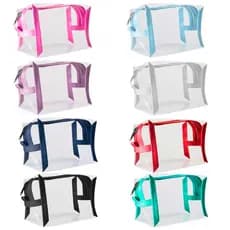 Kit Necessaire Estojo 5 Peças Plástico Cristal Transparente Organizador Ziper Varias Cores