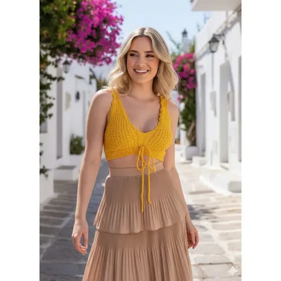 Top Cropped Tricot Modal com Bojo Decote V