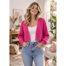 Cardigã Tricot Casaco Aberto Blusa Feminina Manga Longa de Tricô Mousse