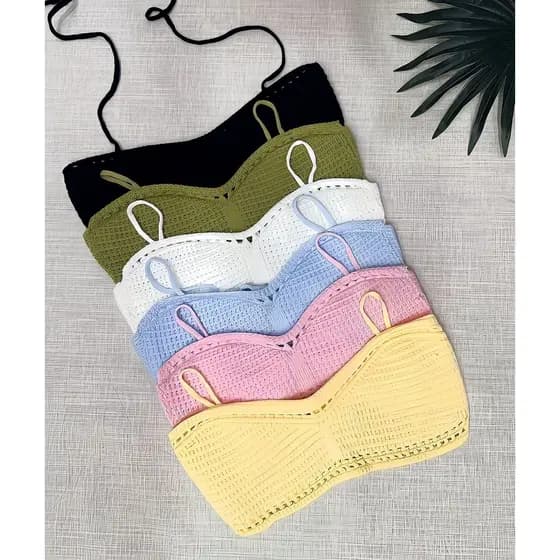 Cropped Cordão Trico Modal Ponto Crochê Amarração Moda Verão