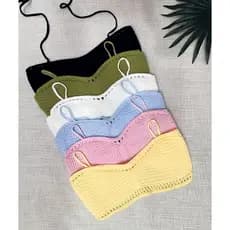 Cropped Cordão Trico Modal Ponto Crochê Amarração Moda Verão
