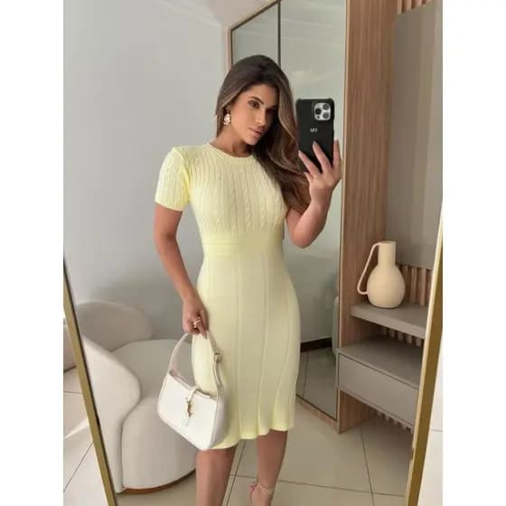 Vestido Tricô Modal Manga Curta Feminino