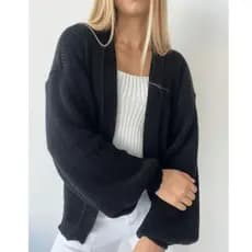 Casaco Trico Básico Feminino Manga Longa Bufante Casaquinho Tricot Moda Inverno