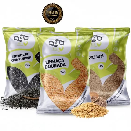 Kit Mix de Sementes Chia + Linhaça + Psyllium Fibras Low Carb Total 750g