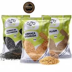 Kit Mix de Sementes Chia + Linhaça + Psyllium Fibras Low Carb Total 750g