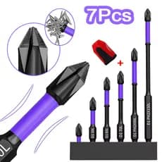 Kit 7 Bits Magnético Ponteira Philips Parafusadeira Ph2 Jogo Imantado Antiderrapante Com Imã Sextavado