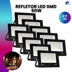 Kit 10 Refletor Led 50w Prova D'água Holofote Luz Frio Bivolt