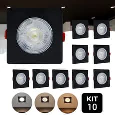 Kit 10 Spot Led Capa Preto 7w Direcionável Quadrado Luz Forte
