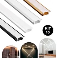 Kit 10 Metros Perfil Alumínio Embutir Slim Para Fita Led Preto Branco Cinza Dourado