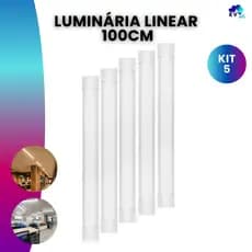 Kit 5 Luminária Tubular Linear Sobrepor Led 40w 100cm Luz Branco Frio / Branco Quente