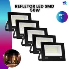 Kit 5 Refletor Led 50w Holofote Bivolt Prova D'água Luz Branco Frio 110v/220v