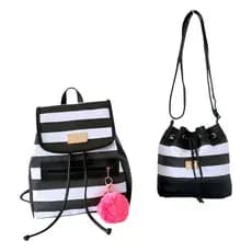 Mochila Feminina Escolar Casual + Bolsa Saco Pequena Kit 2un