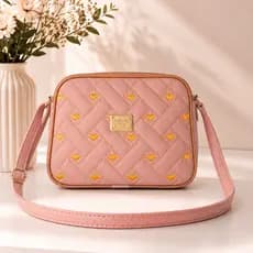 Bolsa Feminina Transversal Com Regulagem Bordados Corações Tiracolo