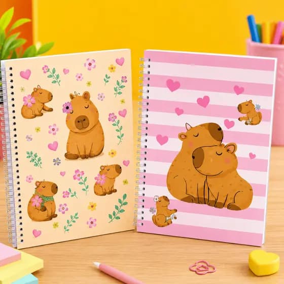 Caderno Universitário Espiral Capivara 10 Matérias 160 Folhas Pautadas com Adesivos -  Sortido