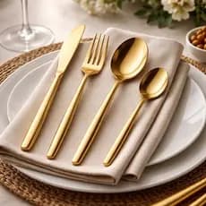 Conjunto Talher 24 Peças Dourada Premium Elegante Jogo Kit de Luxo Gold Decorativo Mesa Posta Jantar