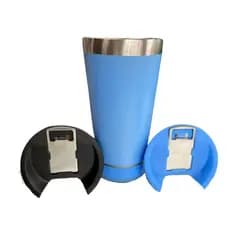 Normal Bluetooth - Copo Térmico Som Led e TAMPA com ABRIDOR (420 ml) - Azul Claro