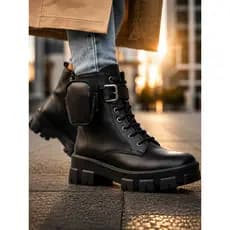 Coturno Bota Feminina Sola Tratorada Militar Cano Baixo Bag Bolsinha Removível 34 Ao 40 Inverno