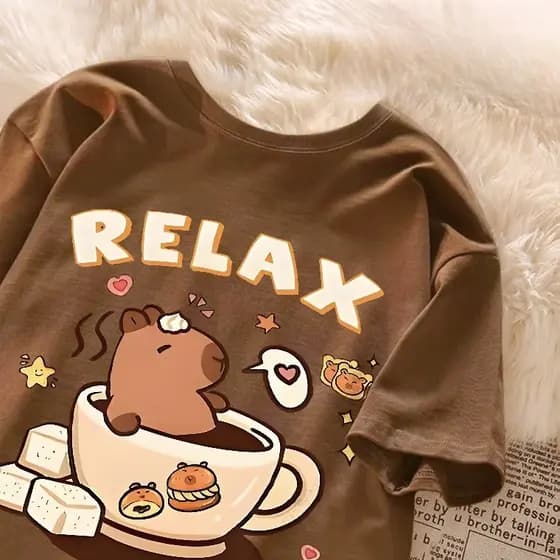 Camiseta Feminina Relax Capivara Blusa Algodão Streetwear Camisa Algodão