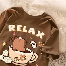 Camiseta Feminina Relax Capivara Blusa Algodão Streetwear Camisa Algodão