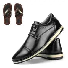 Kit Oxford Masculino Sapato Social De Couro + Chinelo Dedo