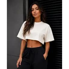 Cropped Oversized Feminino Premium  Tecido Penteado 30.1 Confortável e Estiloso Treino Academia Casual