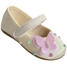 Sapatilha Infantil Pérola Off White Borboleta Rosa Jardim Encantado 12 ao 27 Sapato Bebê Sapatinho