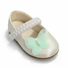 Sapatilha Infantil Pérola Off White com Verde Menina Tema Jardim Encantado 17 ao 27 Sapato Bebê Sapatinho