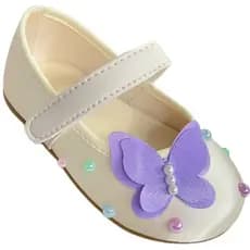 Sapatilha Infantil Pérola Off White Borboleta Lilás Jardim Encantado 12 ao 27 Sapato Bebê Sapatinho