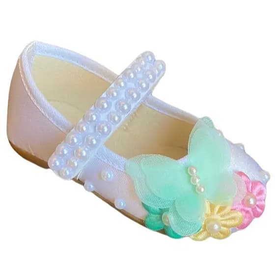 Sapatilha Infantil Branca Branco com Verde Claro Batizado Batismo Menina Tema Jardim Encantado Sapato Bebê Sapatinho