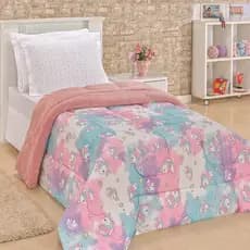 Kit Edredom + Jogo De Lençol Casal Queen Algodão Estampado - 4 Peças - Unicórnio