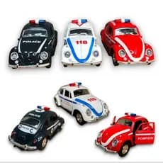 Carrinho Miniatura Fusca Ferro Bombeiro Polícia Ambulância Abre Capô Porta Fricção Coleção