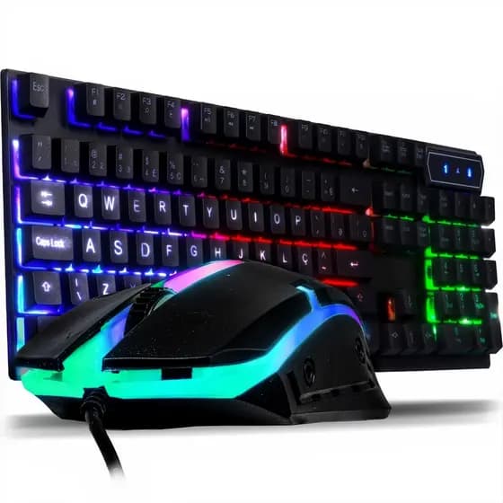 Kit Teclado e Mouse Gamer 3200 DPI Led RGB Semi Mecânico