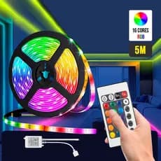 Fita LED RGB 5050 Rolo 5 metros Fonte 12V 3A e Controle Remoto