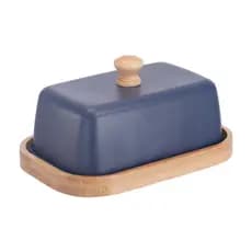 Porta Pão Manteigueira porta talhes em metal com bambu Creme Estilo Vintage