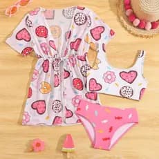 Conjunto Tríquini Biquíni Saia Infantil 3 Peças Feminino Saída Praia Praia Luxo Traje Banho Juvenil