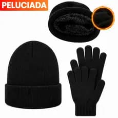 Kit Touca Lã Frio + Luva Gorro Inverno Peluciado Flanelado Unissex Moda Inverno Gorro Quentinho