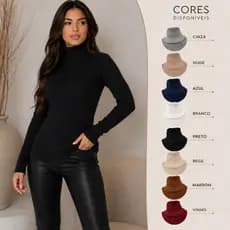 Blusa Cacharrel Feminina Segunda Pele Gola Alta Lã Canelada Manga Longa Inverno Térmica Confortável Moda