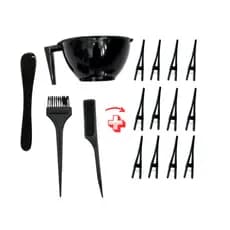 Kit para Tintura Premium com Pincel, Pentes, Cumbuca,Espatula, 12 piranha bico de pato cor Sortidas