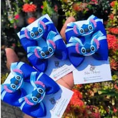 Laços Stitch Parzinhos chiquinha P e M  no Bico de Pato Presilhas