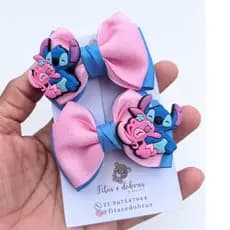 Stitch Par de Laços Stitch e Angel Bico de Pato Presilhas e Kit de Laços