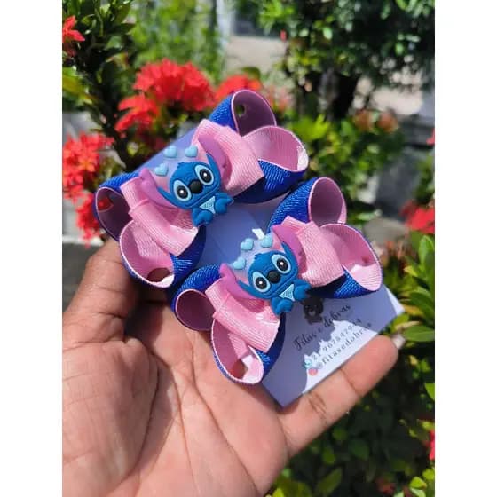 Stitch Corações Par de Laços  Infantil Nas  Presilhas  Bico de Pato 8cm com   Conforto e Estilo
