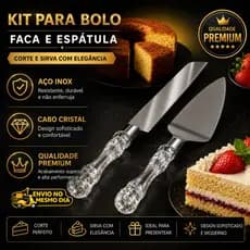 KIT Conjunto Espatula Reta e Faca Para Bolo Inox Cabo Cristal Transparente Festa Casamento Servir Cortar