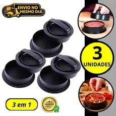 KIT 2/3 Molde 3 em 1 para Hambúrguer Recheado Hamburguer Grande Mini Burger Forma Modeladora Antiaderente Hamburgueria