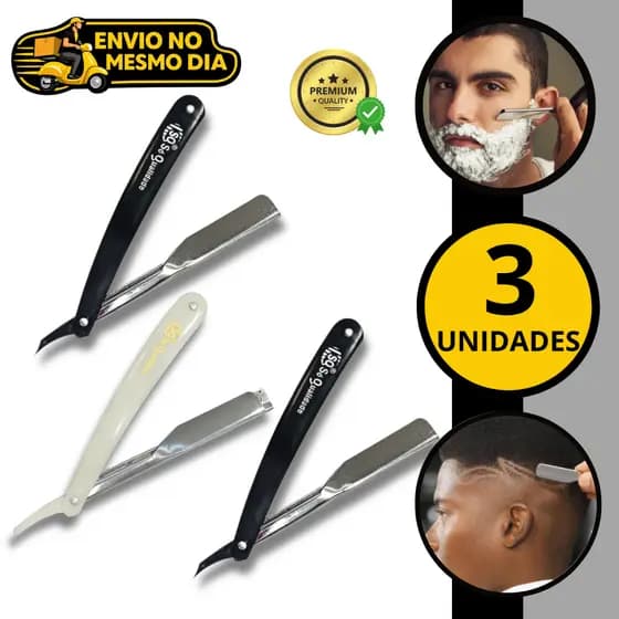 KIT 2 3 Navalhete Profissional em Inox Barba Cabelo Bigode Navalha Lamina de Barbear
