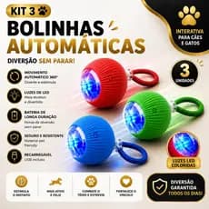 KIT 2/3/5 Bolinha Pet Automatica para Caes e Gato Interativo LED Recarregável Brinquedo Rolamento Brinquedo Filhotes