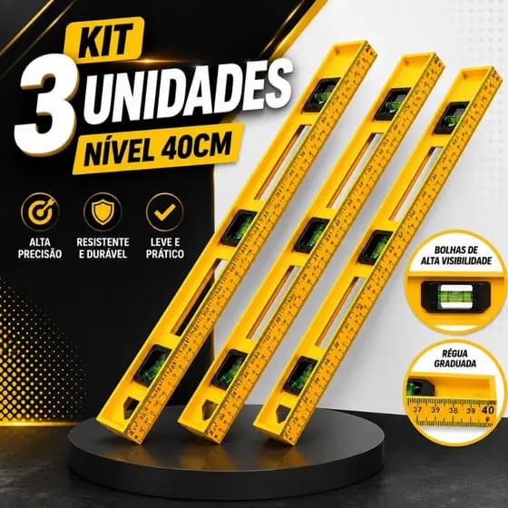 KIT 1/2/3 Nível 40cm de Alumínio Profissional com 3 Bolhas de Alta Precisão Régua Graduada Ferramenta para Construção