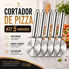 KIT 3 5 Cortador de Pizza em Aço Inox Profissional Roda Cabo Ergonômico Corte Preciso Fatiador Resistente